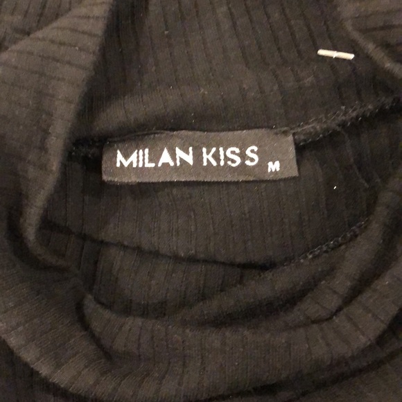 Milan kiss black front slit midi dress long sleeve womens M keyhole neck bodycon - Picture 8 of 10